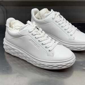 Jimmy Choo Diamond Maxi M II White Nappa Leather Trainers Sneakers US8.5 EU41.5